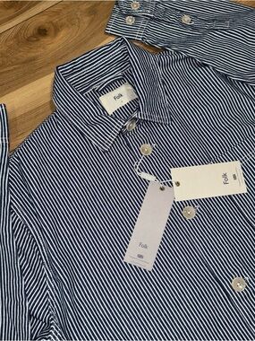 Folk Ammo Cotton Button Preppy Shacket Large French Blue Denim MSRP $216 Pockets